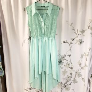 Collared Lace Top Mint Green High-Low Dress